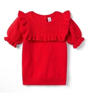 Janie and Jack Red Ruffled Kids Top with puffed sleeves